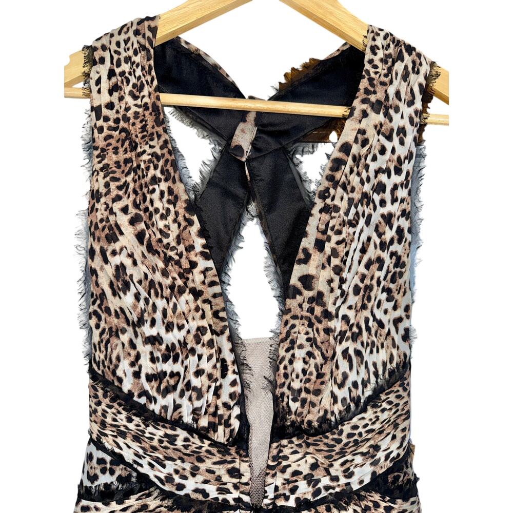 NWT Mandalay Grey Leopard Black Brown Silk Sleeveless Maxi Evening Dress Size 10 - Picture 2 of 16